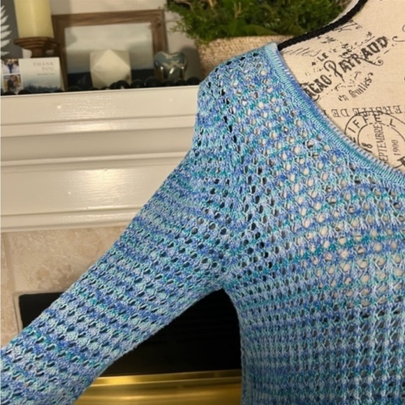 JEANNE PIERRE melange turquoise loos knit sweater/ tunic - Picture 11 of 13